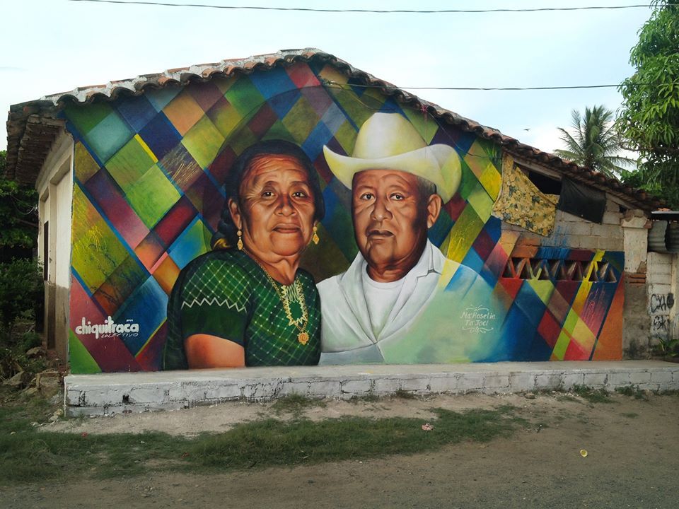 Abuelos de Irving Cano, mural que realizó con Colectivo Chiquitraca